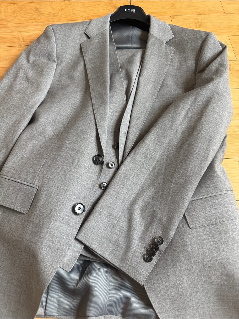 BOSS Light Gray Men's 3 Piece Suit 36R
